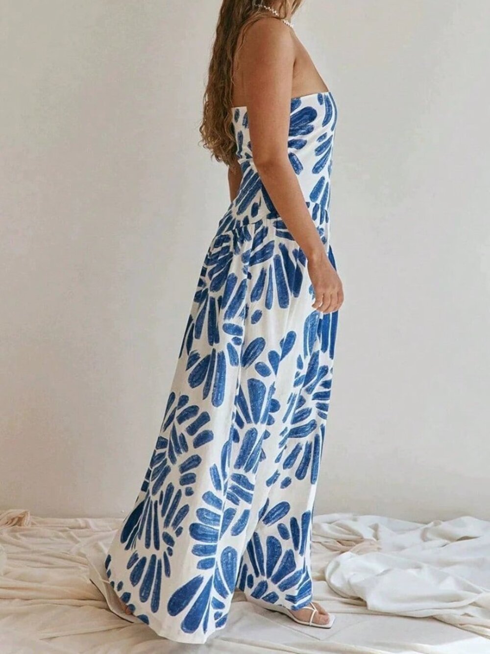 Blue Casual Women's A-Line Abstract Print Maxi Sundress - Picture 4 of 4